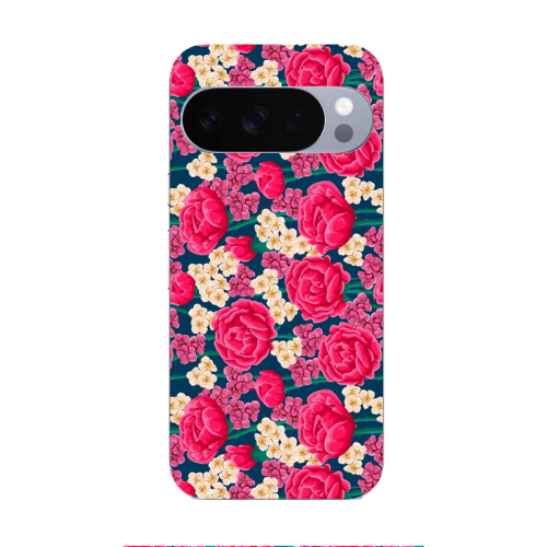 Google Pixel 10 Pro XL Red and pink Flowers Transparent Silicone TPU Θήκη